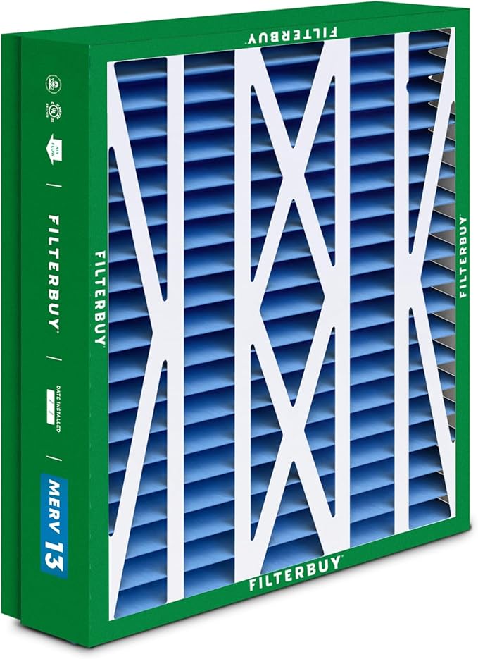 Filterbuy 21x23.5x5 Air Filter MERV 13 Optimal Smoke & Allergy Defense (4-Pack), Pleated HVAC AC Furnace Filters for Trane Perfect Fit & American Standard (Actual Size: 20.00 x 23.09 x 4.97)