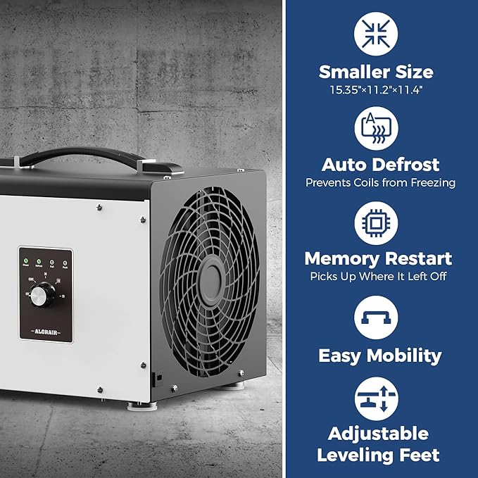 ALORAIR 70 PPD Crawl Space Dehumidifier, Crawlspace Dehumidifiers Commercial Dehu for Home and Basements, Compact, Portable, Auto Defrost, Memory Starting, cETL