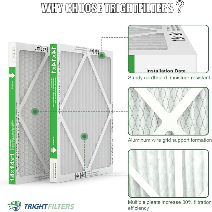 TRIGHTFILTERS 14x14x1 Air Filter 6 Pack, Durable MERV 8 Pleated Home HVAC AC Furnace Filters, Lightweight Compact Air Conditioner Filter Replacement