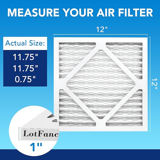 LotFancy 12x12x1 Air Filter MERV 13 4-Pack, Electrostatic Pleated HVAC Furnace Air Filter, Captures Pet Dander Smog Smoke, Actual Size: 11.75"x11.75"x0.75"