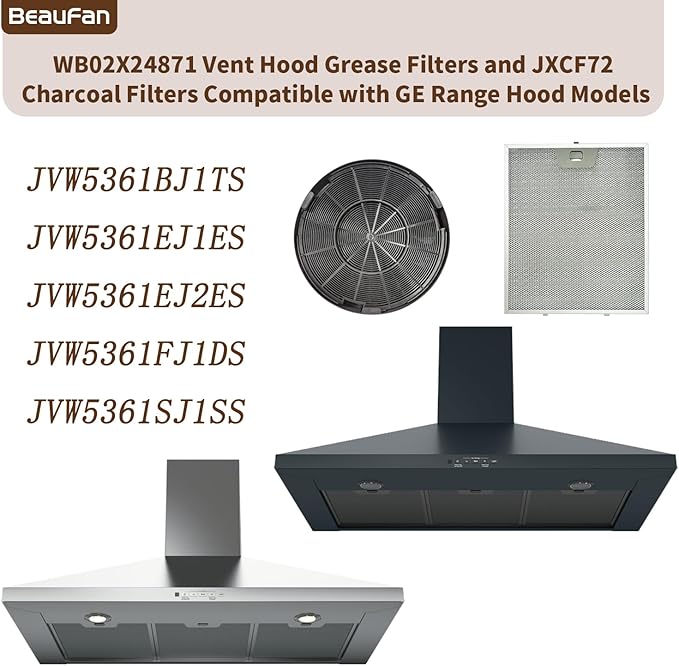 3 Pack WB02X24871 Range Vent Hood Grease Filter & 2 Pack JXCF72, WB02X24842 Charcoal Filter Compatible with GE Range Hoods JVW5361EJ1ES, JVW5361SJ1SS, JVW5361BJ1TS, JVW5361EJ2ES
