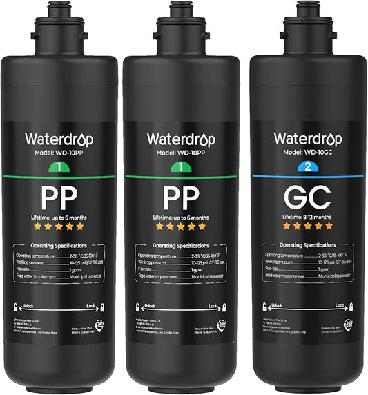 Waterdrop TSA 3-Stage Replacement Water Filter, 3-Pack (2 x 10PP, 1 x 10GC), Replacement for Waterdrop TSA & TSB & TSA-UF & TSB-CM 3-stage Under Sink Water Filtration System