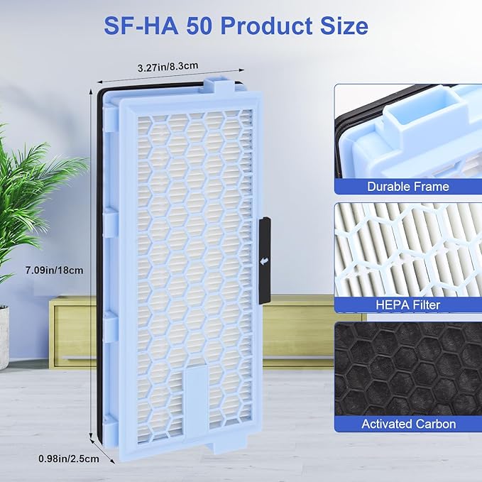 SF-HA 50 HEPA Filter Replacement - Compatible with Miele Compact C1 & C2，Complete C2 & C3, S8340, S4, S5, S6, S8, S8000, S6000, S5000, S4000 Vacuum Cleaners，4 Pack (Blue)