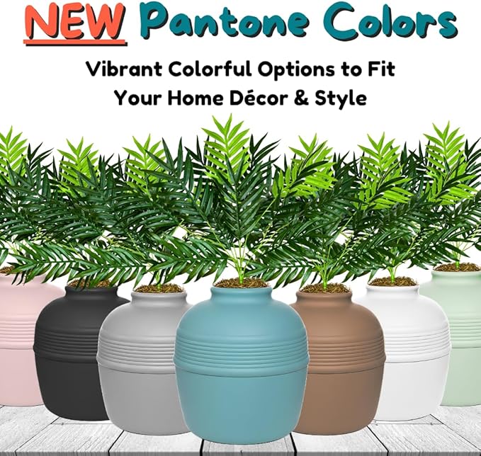 Good Pet Stuff Hidden Litter Box Planter, Decorative Cat Litter Enclosure with Carbon Filter & Faux Plant, Made in USA, Odor Control, Improved Design, NEW Round Style, Base Kit, Coastal Blue