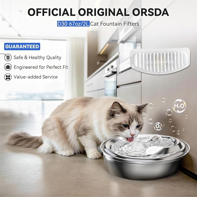 ORSDA Cat Water Fountain Filters, ORSDA Replacement Filters Carbon, Resin Filter ONLY for D30 67oz/2L Automatic Cat Fountain Dog Water Dispenser, 4 Filtration System (6 PCS Filters）