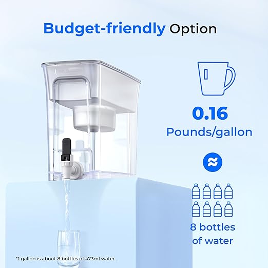 Waterdrop WFD-40W-L Water Filter Dispenser, 35-Cup Large Capacity, 200-Gallon Long-Life, Faster Filtration, Reduces Chlorine, PFOA/PFOS and More, BPA Free, White