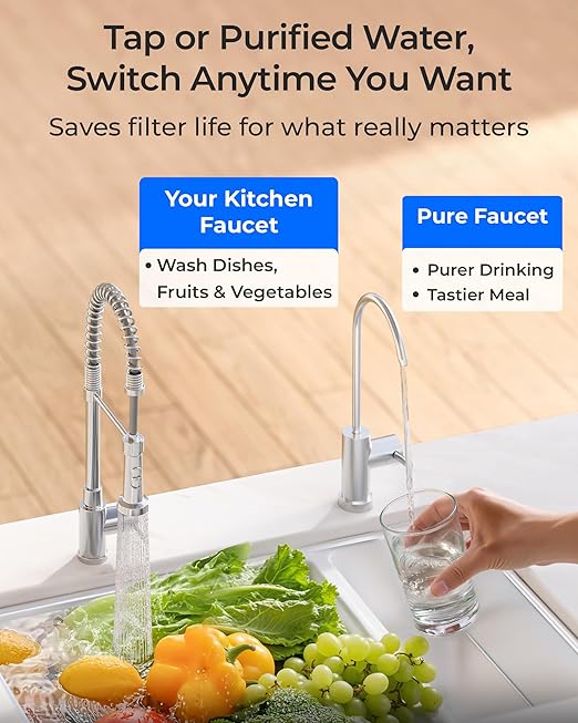 Waterdrop DLB Under Sink Water Filter, Reduces Chlorine, Chloramine, PFAS, Bad Taste, Under Sink Water Filtration System with Separate Faucet,Water Filter for Sink Faucet,Life Indicator, 2 Stage