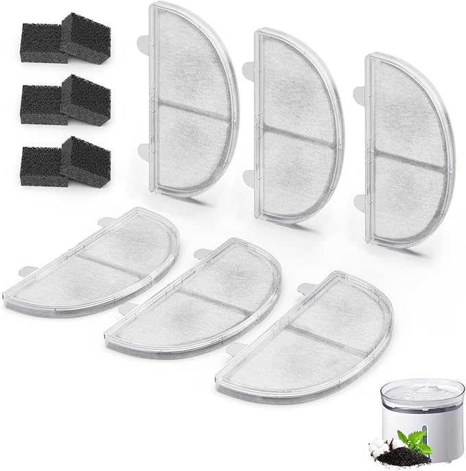 Cat Water Fountain Filter Pet Drinking Fountain Filter Replacement, Compatible with WF20/CF20 | Triple-Layer Filtration System, 6Pack (6 Sponges Included)