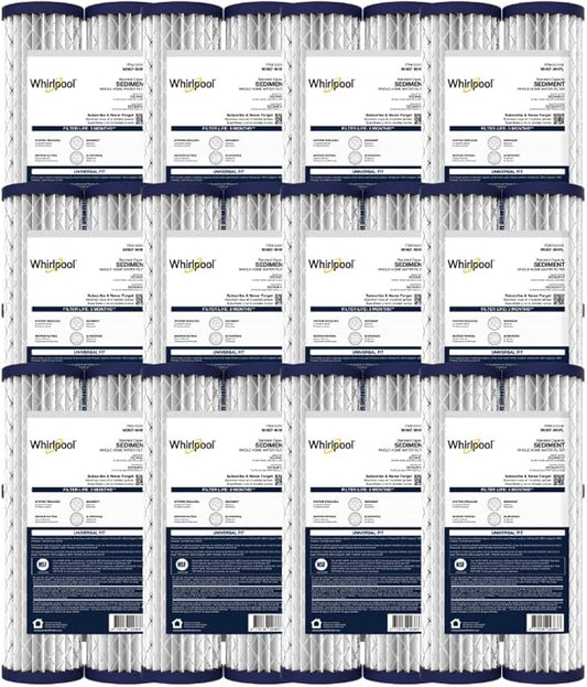 Whirlpool 10" x 2.5" Whole House Sediment Water Filters, WHKF-WHPL Pleated Filter, 20 Micron, NSF Certified Reduces Sand, Soil, Silt & Rust for Standard Filter Housings, 24-Pack