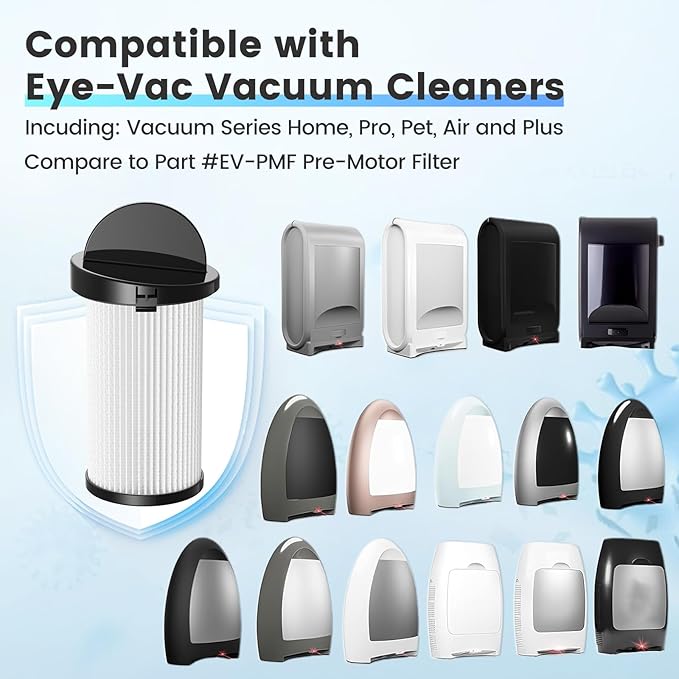 HEPA Pre-Motor Filter Compatible with EyeVac Home, Pro, Pet, Air, Plus and NeoVac Elite Touchless Stationary Vacuum For Eye-Vac Filter Replacement Part # EV-PMF, 4 Pack