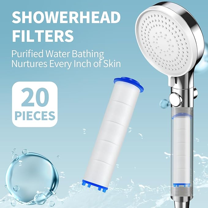 20 Pack Shower Filter Shower Head Filter PP Cotton Filter Handheld, Filter Replacement Filter Tool Suitable for Various Specifications of Shower Heads (2.6 inches)