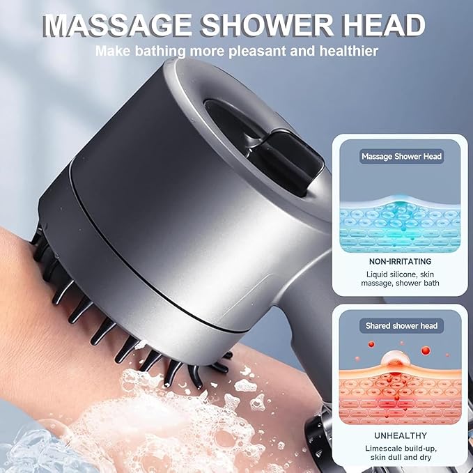 Filtered Shower Head with Handheld High Pressure 4Spray Mode Showerhead High Power Shower Head and Hose Set with 3FiltersWater for 4 Spray Modes & Pause Switch Gray