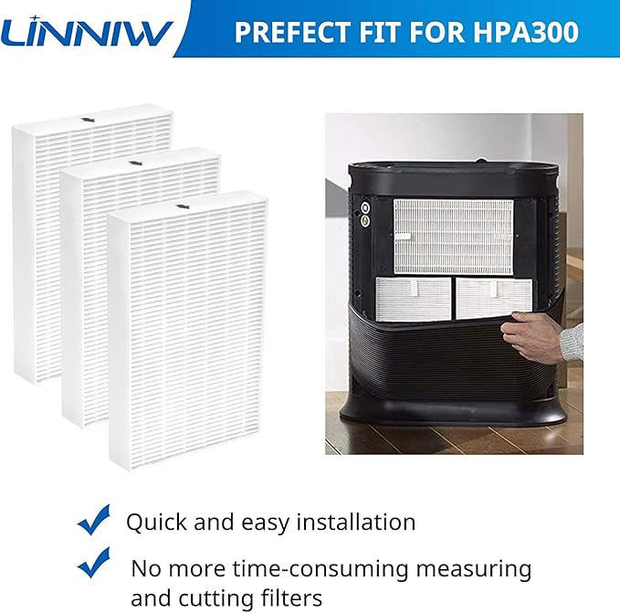 LINNIW HPA300 R Filter 3 Pack Replacement Filter R Compatible for Honeywell HPA300 Air Purifiers, Fits HPA090, HPA100, HPA200 Series, HRF-R1 HRF-R2 & HRF-R3(3 Pack)