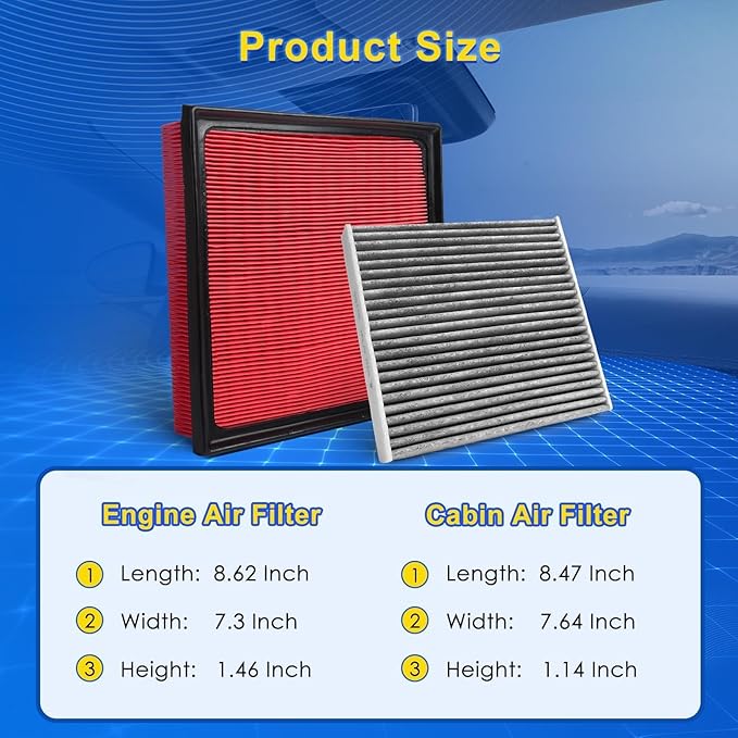 Cabin & Engine Air Filter Kit for 2016-2018 Rav4 2.5L(Hybrid/EV-GAS)