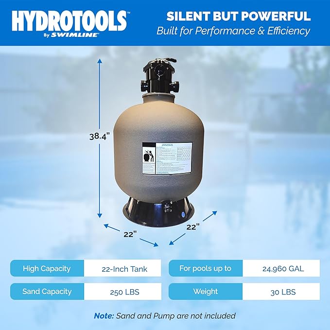 Swimline HYDROTOOLS BY SWIMLINE 22 Inch Sand Filter Combo Set With Stand & Multi Port Valve | 250 Pound Sand Capacity