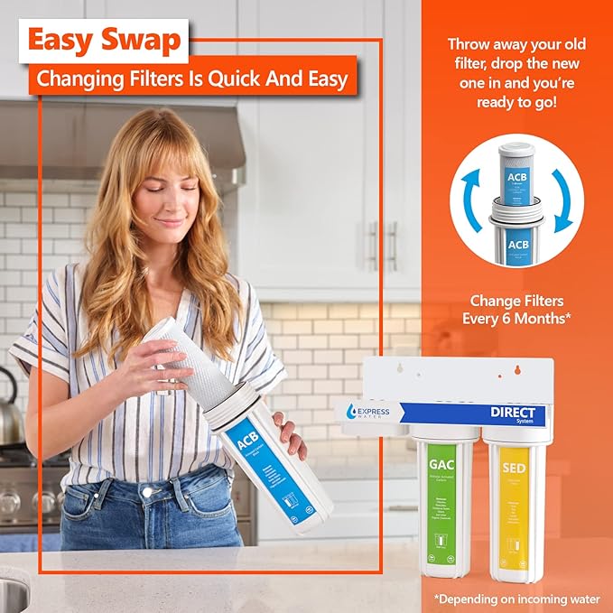 Express Water – 6 Month Direct System Under Sink System Replacement Filter Set – 3 Filters with Carbon (GAC, ACB) and Sediment (SED) – 10 inch Size Water Filters