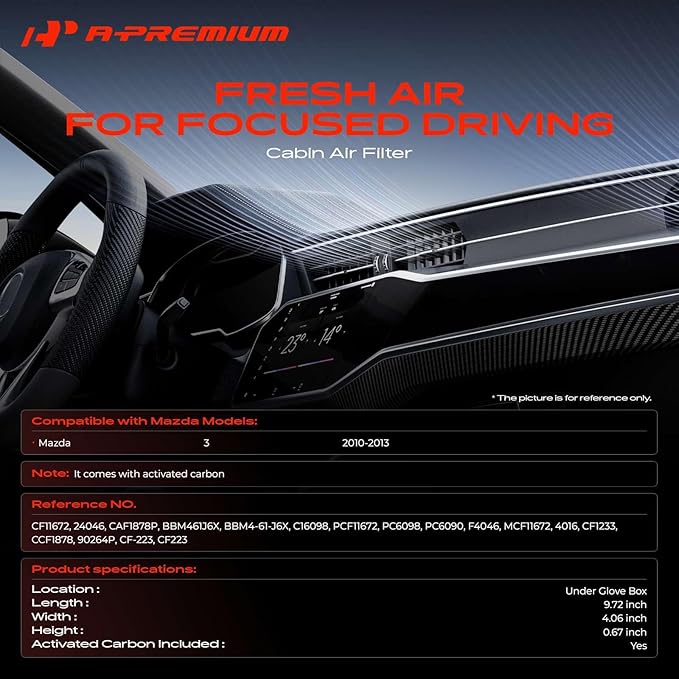 A-Premium 2-PC Cabin Air Filter with Activated Carbon Compatible with Mazda Models - 3 2010 2011 2012 2013