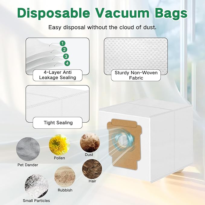 Replacement Parts for iRobot Roomba Plus 405 (G181/G185) Combo, Plus 505/507 Combo Robot Vacuum Cleaner Accessories, 2 Roller Brushes, 4 Filters, 6 Mop Pads, 6 Side Brushes, 6 Vacuum Bags