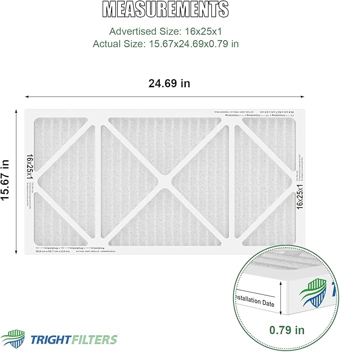 TRIGHTFILTERS 16x25x1 Air Filter 4 Pack, MERV 8 Pleated Dust Defense Air Filters Replacement Air Conditioner HVAC AC Furnace Filter, Durable and Lightweight