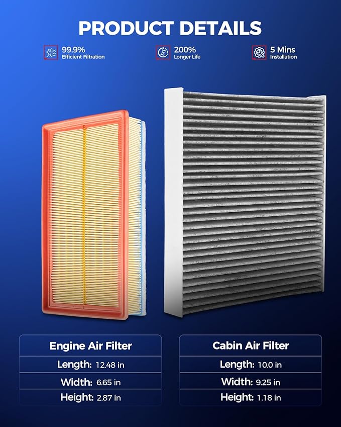 KAX Engine & Cabin Air Filter Kit, Replacement for Volkswagen Atlas 2018-2025, Atlas Cross Sport 2020-2025, Replace# CA12293 CF11643