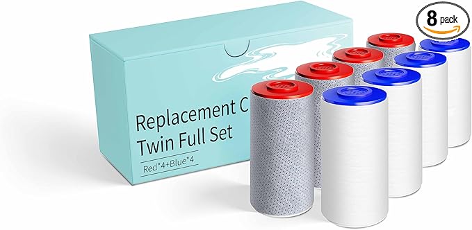Replacement Filters for Weddell Duo Shower System - High-Performance Removal of Chlorine, PFAS, Contaminants | Promotes Skin & Hair Wellness (4Blue+4Red)