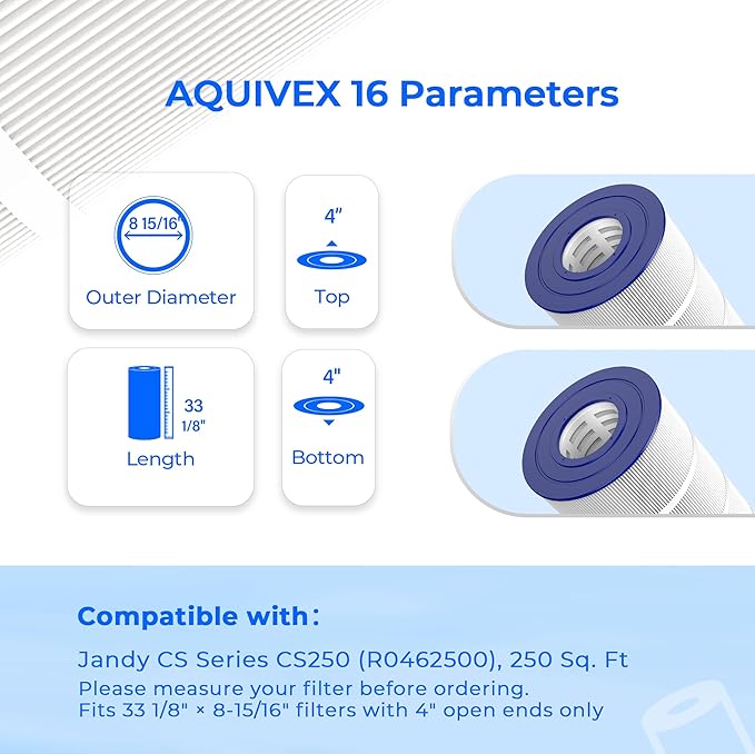 CS250 Pool Filter Cartridge, Compatible with Jandy CS Series 250, CS250, R0462500, Pleatco PJANCS250, Filbur FC-0824, Unicel C-8425, 1 Pack