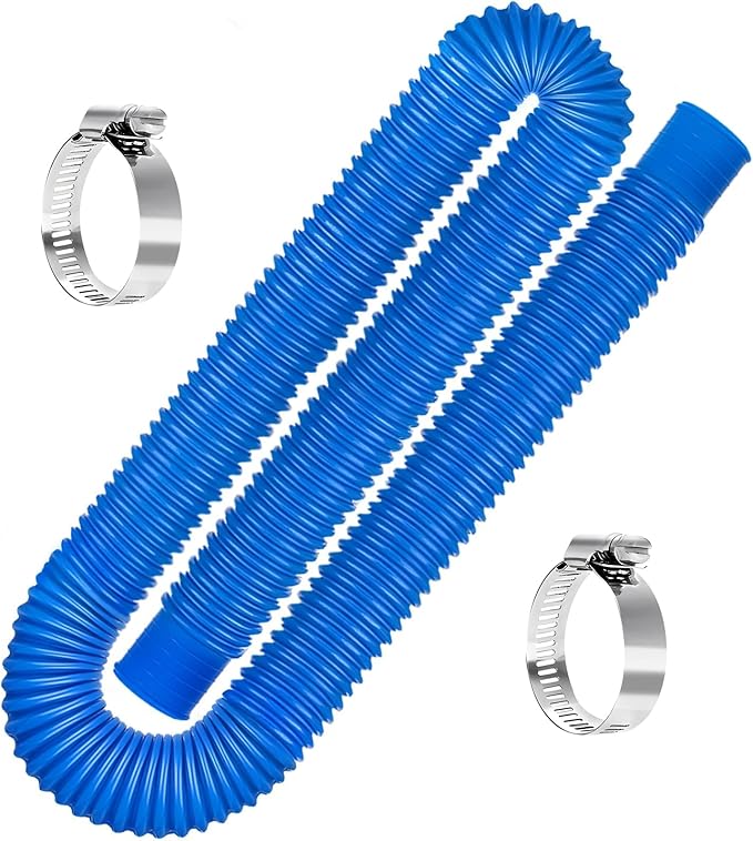 Replacement Pool Hoses for Above Ground Pools 1 1/4, 59"" Long Filter Pump Hose, 1 Pack Pool Pump Hose with 2 Metal Clamps (Blue)