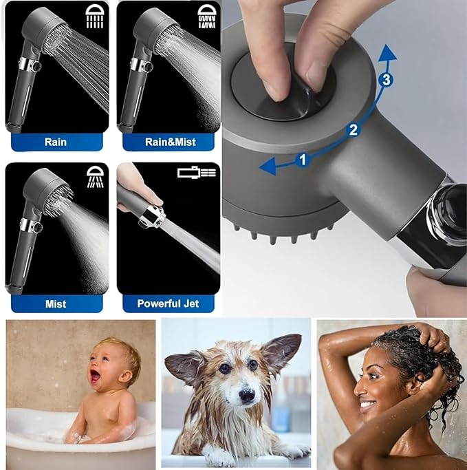 Shower Drops Head Filtered Showerhead With Five Filters,Filtered Shower Head With Handheld,High Pressure Turbo Showerhead,Reusable,Adjustable Settings With Hose 5-piece set