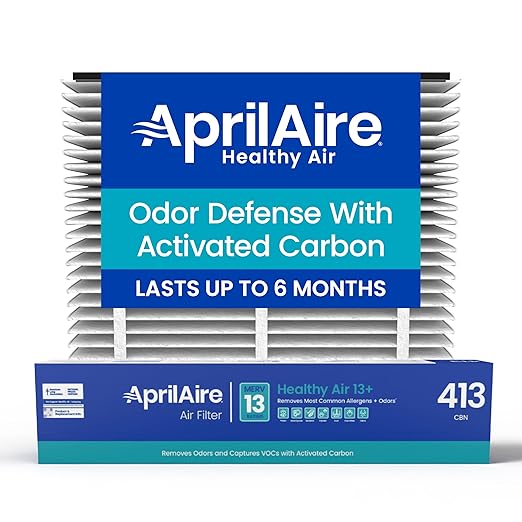 Genuine AprilAire 413CBN Replacement Filter for AprilAire Whole House Air Purifiers - MERV 13 with Carbon, Healthy Home Allergy + Odor Reduction, 16x25x4 Air Filter (Pack of 1)
