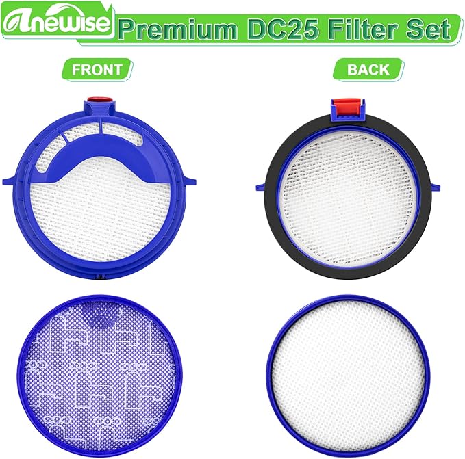 Anewise 2 Combo Pack Filter Kits for Dyson DC25 Vacuum Ball Filter Includes 2pcs 919171-02 Washable Pre-Motor Filter & 2pcs 916188-05 Post Motor HEPA Filter, Fits DC25 Models