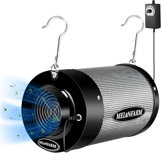 4 inch Air Carbon Filter Smelliness Control with Australia Virgin Charcoal, Built-in 14cm Fan Low Nois and Speed Controller, Smelliness Scrubber for Inline Duct Fan, Grow Tent 4" x 12.6"
