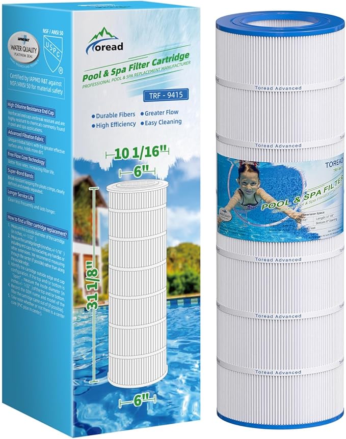 TOREAD Pool Filter Replacement for Pentair CC150, CCRP150, PAP150, PAP150-4, Ultral-C4, PP-C4, Unicel C-9415, R173216, 59054300, Filbur FC-0687, 160317, 160355, 160352, L x OD: 31 1/8" x10 1/16"