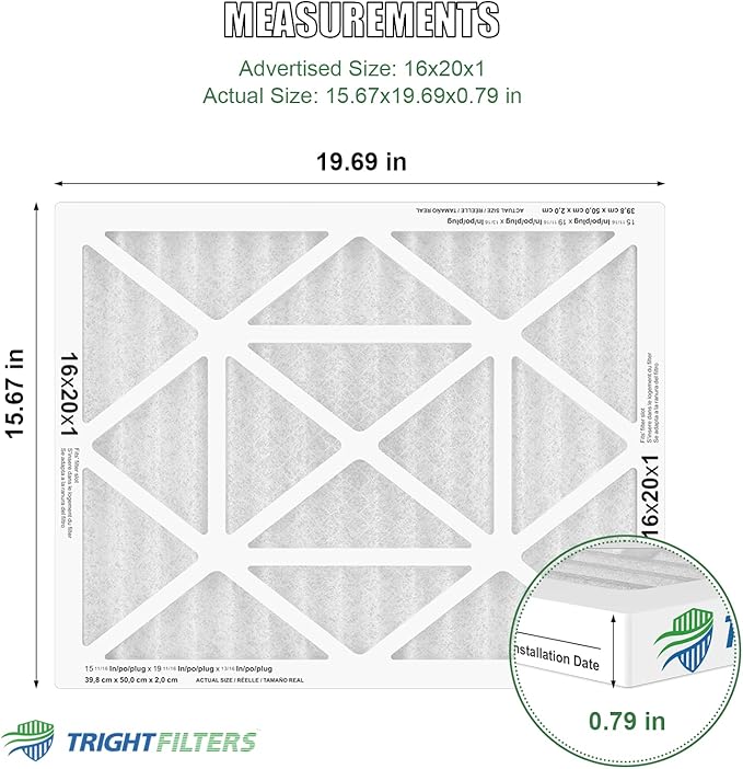 TRIGHTFILTERS 16x20x1 Air Filter 4 Pack, MERV 8 Pleated Dust Defense Air Filters Replacement Air Conditioner HVAC AC Furnace Filter, Durable and Lightweight