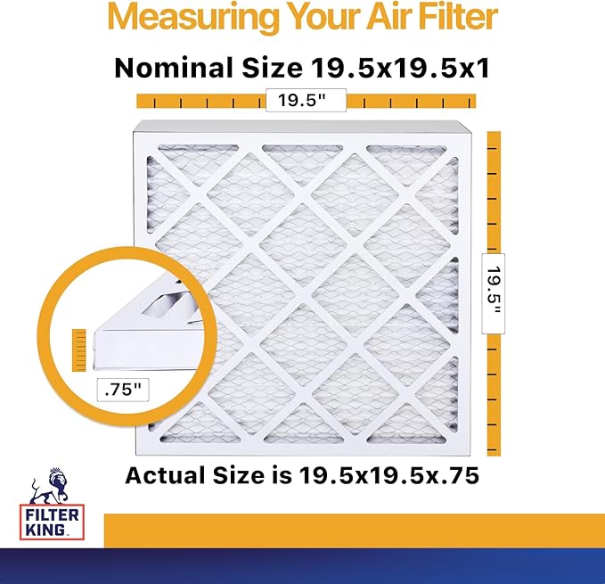 Filter King 19.5x19.5x1 Air Filter (MERV 13) (4-Pack) Dust & Allergy Control AC Furnace Filters, MADE IN USA, HVAC, Pleated, Electrostatic (Actual Size: 19.5 x 19.5 x .75)