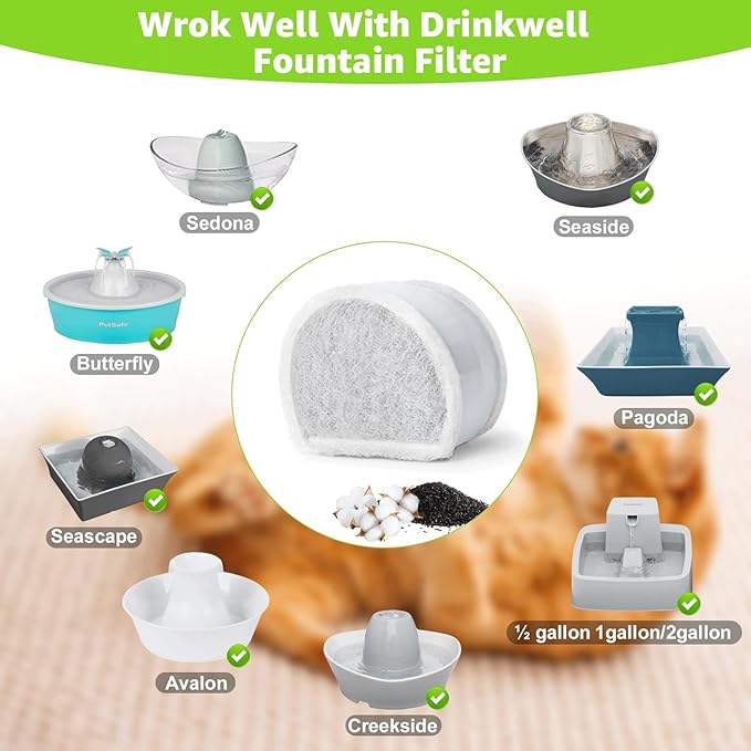 xbbwmrs 15 Count Replacement Carbon Filters Compatible with PetSafe Drinkwell Filters, Pet Water Fountain Replacement Cartridges for Dog and Cat Fountain.