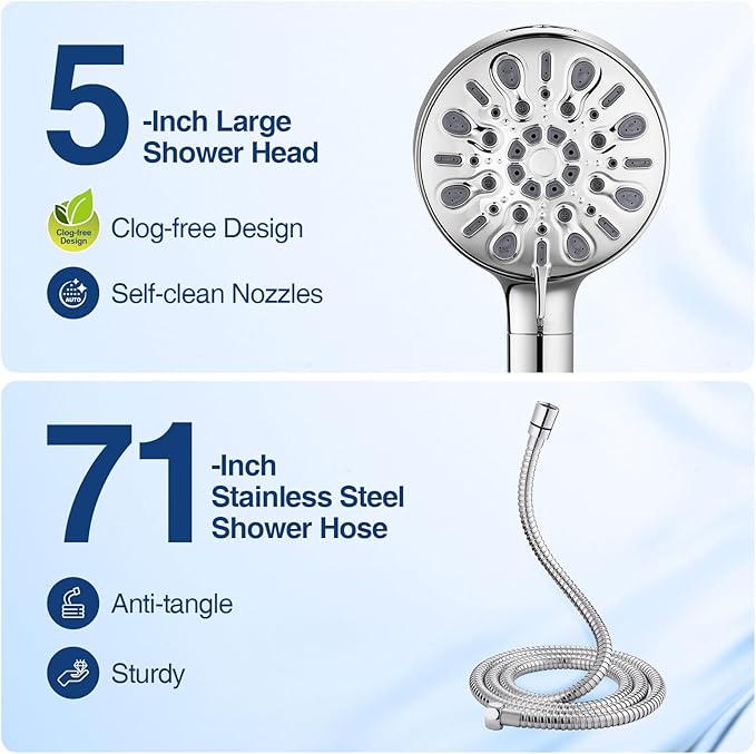 Filtered Shower Head with 8 Spray Modes, High Pressure Handheld Showerhead Filter for Hard Water Filtering Showerhead with Hose(N8HS702CP)