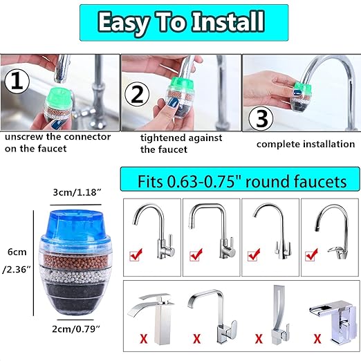 3 Pack Faucet Mount Filters, Faucet Water Filter Tap Water Purifier for Faucet Kitchen Bathroom Sink Filter Filtration Activated Carbon Removes Chlorine Fluoride Heavy Metals Hard Water