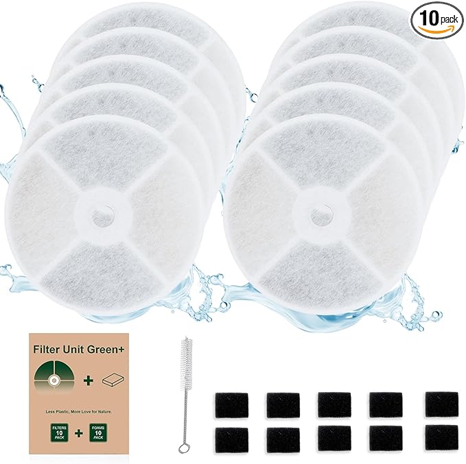 10 PCS Plastic Reduced Version Pet Cat Water Fountain Filters Fit For Solo 2/Solo SE,3 Pro/2S/3, Including Replacement Filters and Replaced Foam Pump Filter (10 pcs)