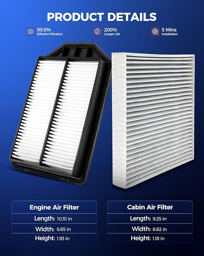 KAX Engine & Cabin Air Filter Kit, Replacement for Honda CR-V 2007-2009, Replace# CA10344 CF10134