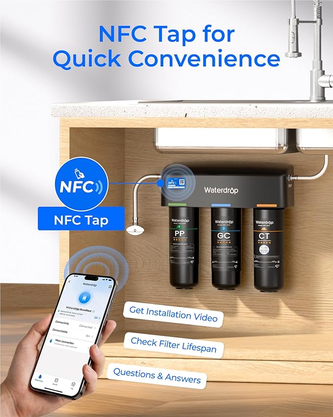 Waterdrop TSA 8 Layer Under Sink Water Filter System, Under Sink Water Filtration System, Reduces PFAS, PFOA/PFOS, Fluoride, Chlorine, Bad Taste & Odor, NSF/ANSI 42 Certified, Direct Connect to Faucet