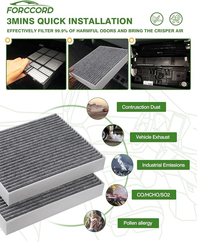 2-Pack Cabin Air Filter Fits for Tesla S (Not for plaid) 2016-2025 2026 Activated Carbon Cabin Filter Replacement Car Accessories