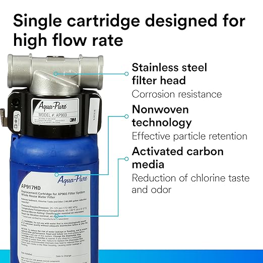 3M Aqua-Pure AP917HD Genuine Whole House Sanitary Quick Change Replacement Water Filter for AP903 System, Reduces Sediment, Chlorine Taste and Odor