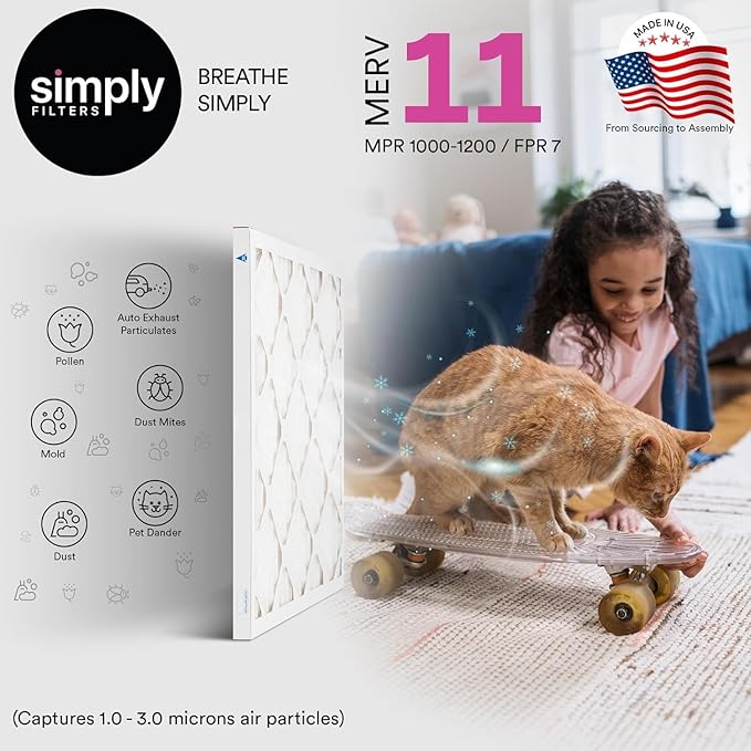 Simply 12x20x1 Air Filter, Merv 11, 6 Pack, For Home AC Furnace & HVAC (Actual Size: 11.75"x19.75"x0.75") DUST, Pet, & Allergy Control