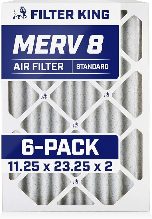 Filter King 11.25x23.25x2 Air Filter (MERV 8) (6-Pack) Dust & Allergy Control AC Furnace Filters, MADE IN USA, HVAC, Pleated, Electrostatic (Actual Size: 11.25 x 23.25 x 1.75)