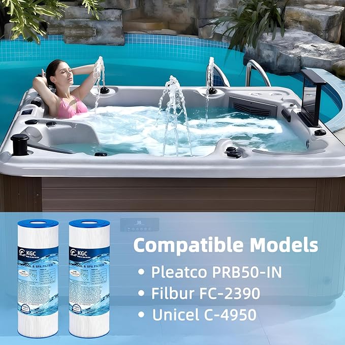 KGC PRB50-IN Hot Tub Filter Spa Replaces for PRB50 - Fits Unicel C-4950, Guardian 413-212-02, Filbur FC-2390, Spa Filters for J210/J220/J235/J245/J275, 5X13 Drop in Hot Tub Filter, 50 sq.ft, 2 Pack