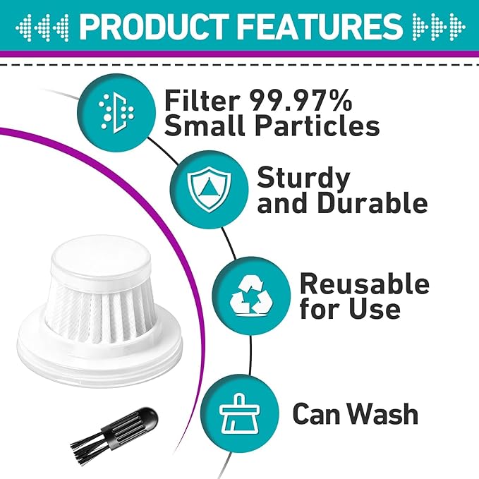 18 Pcs HEPA Vacuum Filters Compatible with Compact Cordless Vacuum Cleaner as Seen on TV, Washable Reusable Filters with Cleaning Brush (White)
