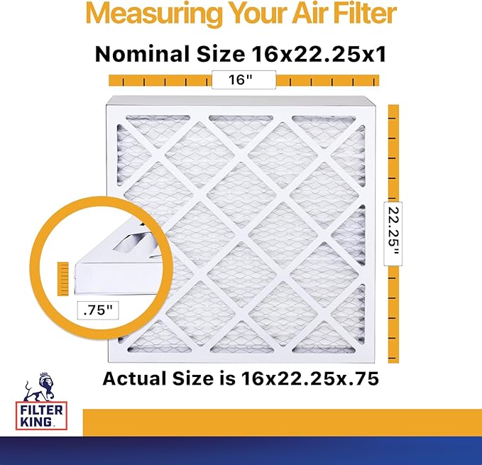 Filter King 16x22.25x1 Air Filter (MERV 13) (6-Pack) Dust & Allergy Control AC Furnace Filters, MADE IN USA, HVAC, Pleated, Electrostatic (Actual Size: 16 x 22.25 x .75)