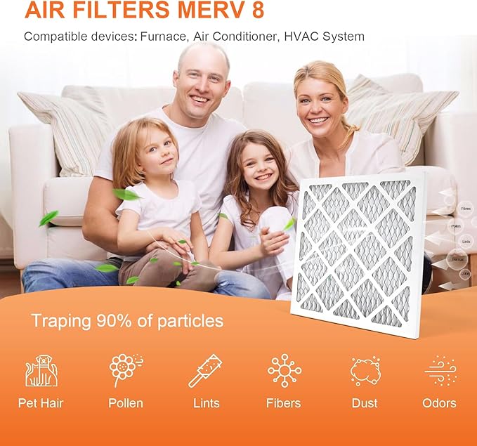 14x14x1 Air Filter 6 Pack MERV 8 HVAC AC Furnace Pleated Air Filters for Home Office MPR 600 FPR 5 (Actual Size: 13.75x13.75x0.75 inch)