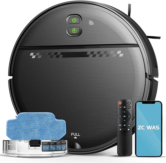 Robot Vacuum and Mop for Pet Hair, 2-in-1 Robot Vacuum Cleaner for Hard Floors&Carpets with 2.87'' Slim Design, Wi-Fi/App/Voice Control, 3D Obstacle Avoidance & Self-Charging