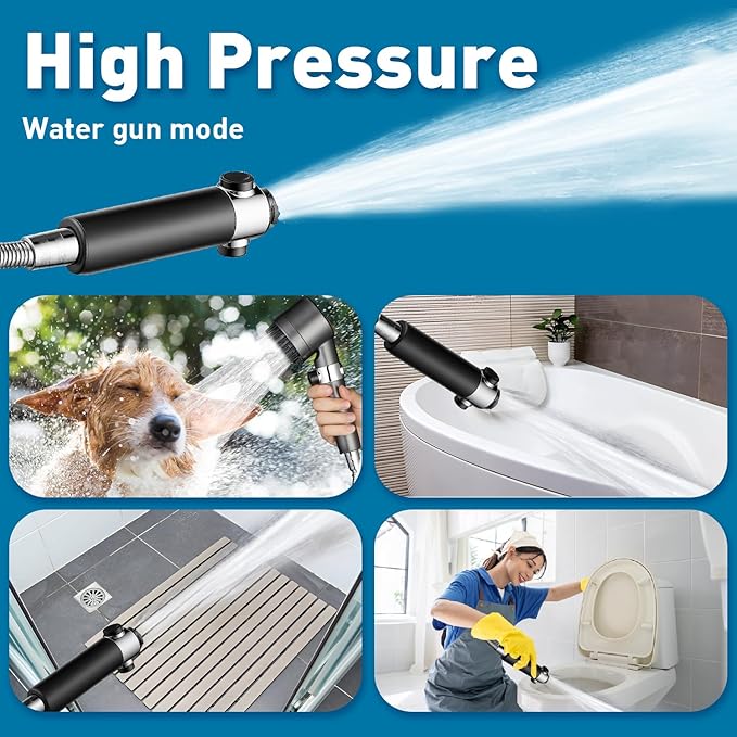 CWPW Filtered Shower Head with Handheld High Pressure 4 Spray Showerhead with Filters for Hard Water-Remove Chlorine,ON/OFF Switch for Pets,With 79" Stainless Steel Hose,Bracket,6 Filters, Bath Loofah